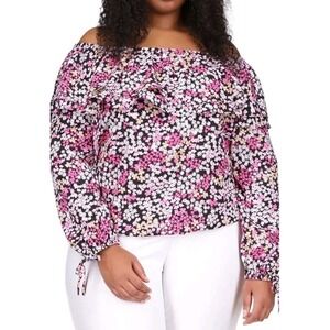 Michael Kors 3X Top HotPink Florals Ruffled Off-the-Shoulder Blouse Chiffon NWT!